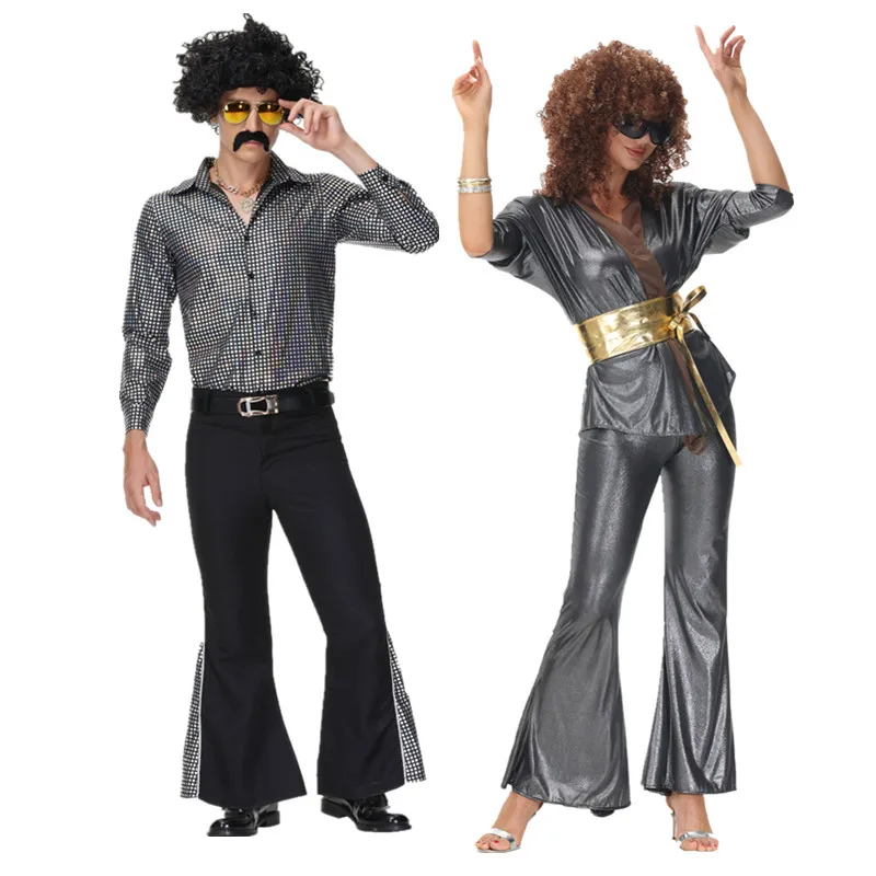 

Halloween Hippie Costumes Set Adult Party Women Vintage 70s 80s Disco Stage Performance Dancing Rock Hippies Cosplay Fancy Dress