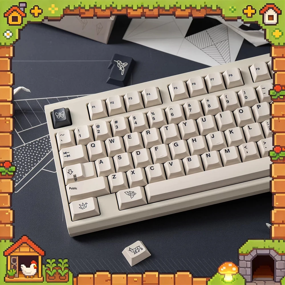 

PBTfans Origami PC Keycaps Thermal Sublimation Pbt Keyboard Keycaps Original Glass Bead Skin Feel For PC Accessories Gifts