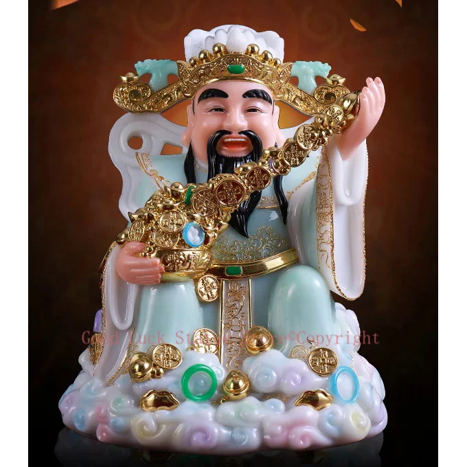 30CM large- Home SHOP bring wealth money Talisman statue 2021TOP grade jade gold wealth fortune GOD Mammon CAI SHEN BUDDHA