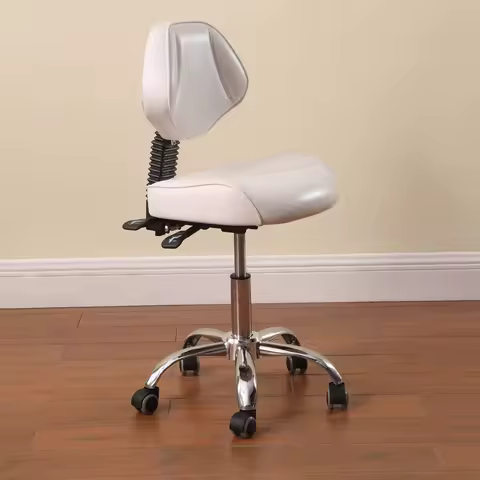 Saddle Stool with Wheels, Adjustable Height Salon Chair for Dentist or Barber, PU Leather Seat, Silent Casters, 360° Swivel
