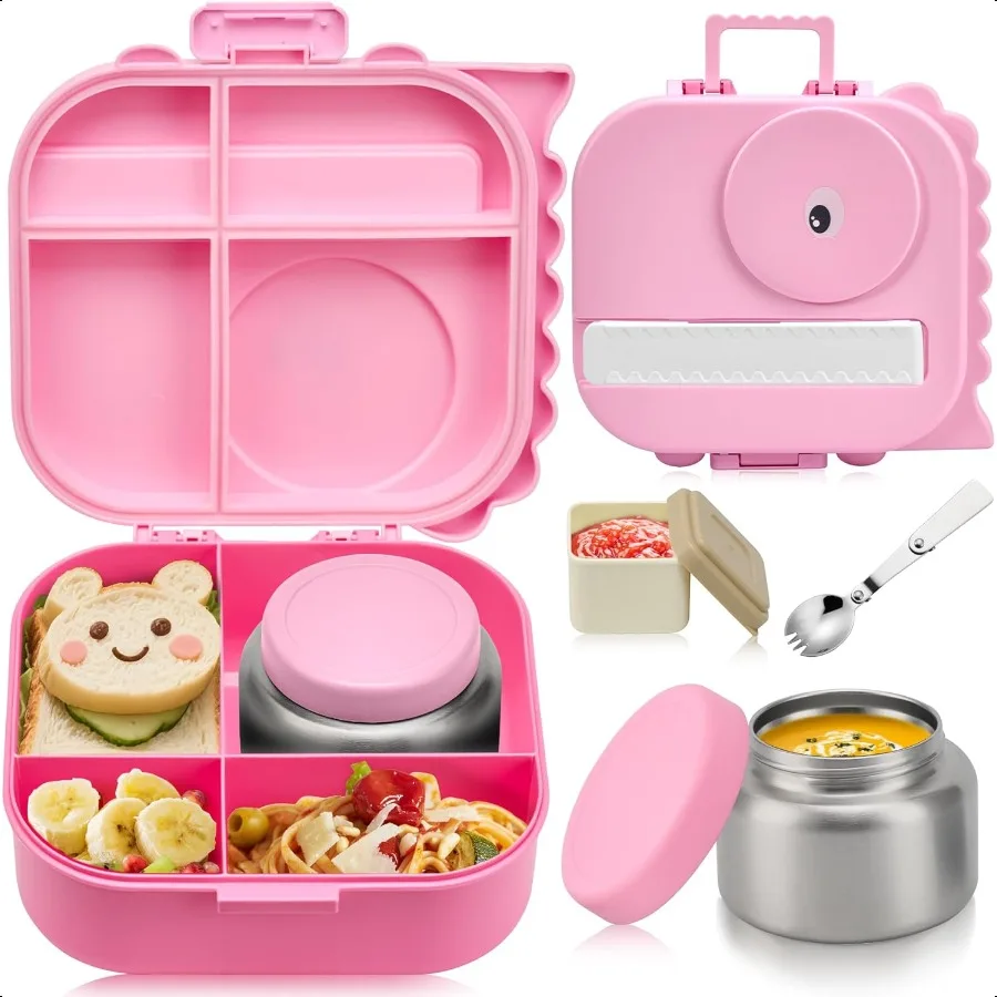 

Ланч-бокс Bento с термо-коробкой Bento с 4 отделениями и регулируемыми перегородками Герметичный ланч-бокс с динозавром и изоляцией 14,2 унции