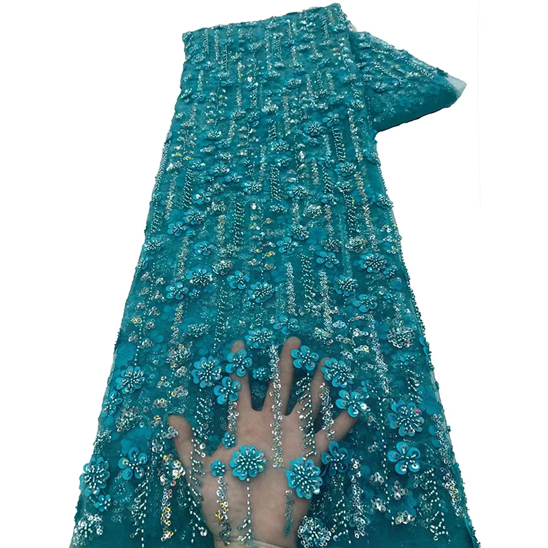 

1 Yards African Sequins Bead Lace Fabric High Quality French Embroidery Nigerian Tulle Lace Fabric For Women Wedding Dress Craft