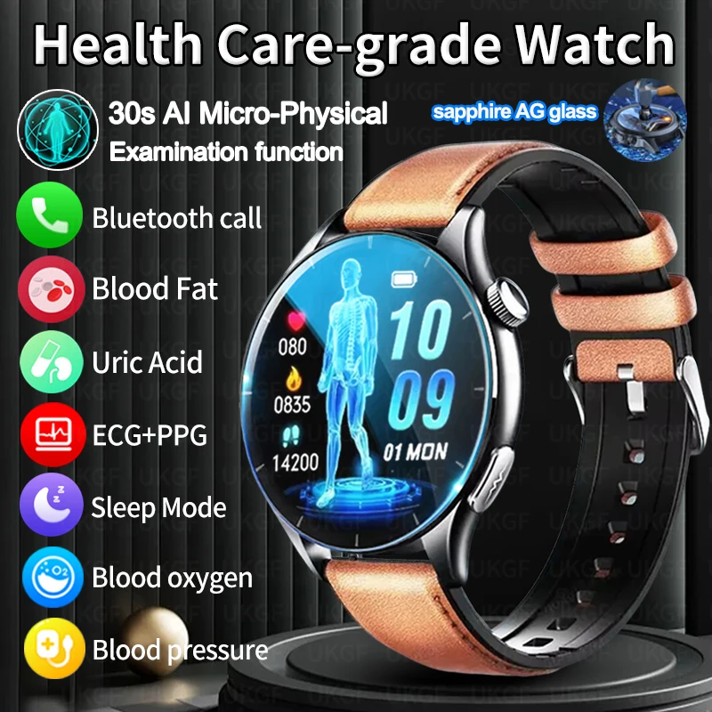 

New Health Nursing Grade AI Smart Watch Men Blood Lipid Uric Acid Tracker ECG+PPG Clock NFC Bluetooth Call Smartwatches For men