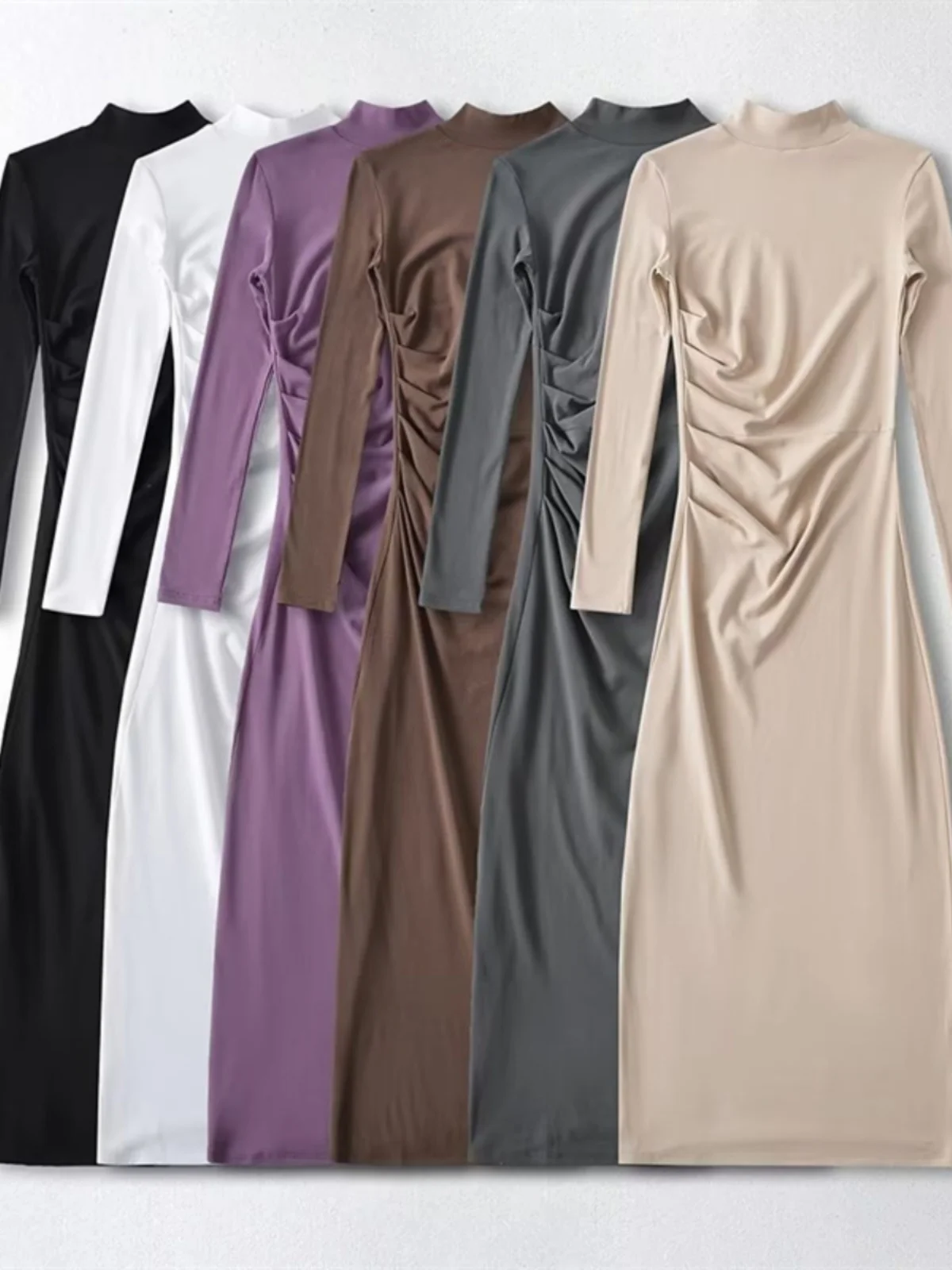 Slim Fit Long Dr f Col Haut Mince Fce Base Layer Jupe Ceinture Taille Moulante Dr Street Sle Pure Couleur Automne W...