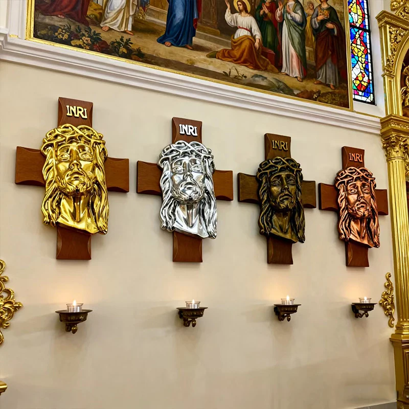 Exquisite European style Catholic Cross Wall Hanging Jesus Relief Multi Material Religious Church Decoration Holy Believer Faith