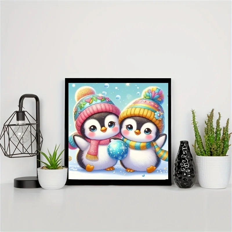 Diamantmalerei-Set, Pinguin-Freund-Muster, Runde Diamanten Voll-Diamant-Kunst, Mehrere Spezifikationen zur Auswahl, Rahmenlos – Detail 3