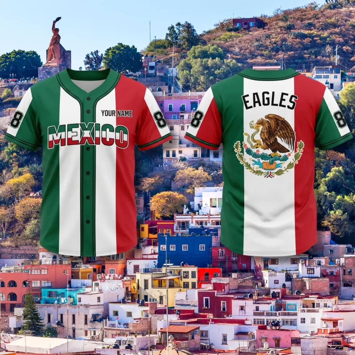 Gradient Green White Red Mexico Patriotic Baseball Jersey Custom Print Your Own Name Number 8 Front MEXICO Letter Print Uniform