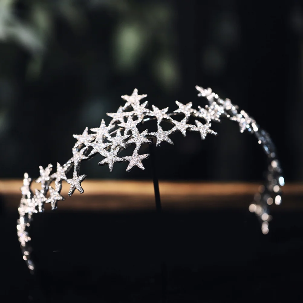 

1 Piece Crown Hair Hoop for Women Silver Rhinestone Pentagram Bridal Headdress Wedding Party Birthday Banquet Accessory