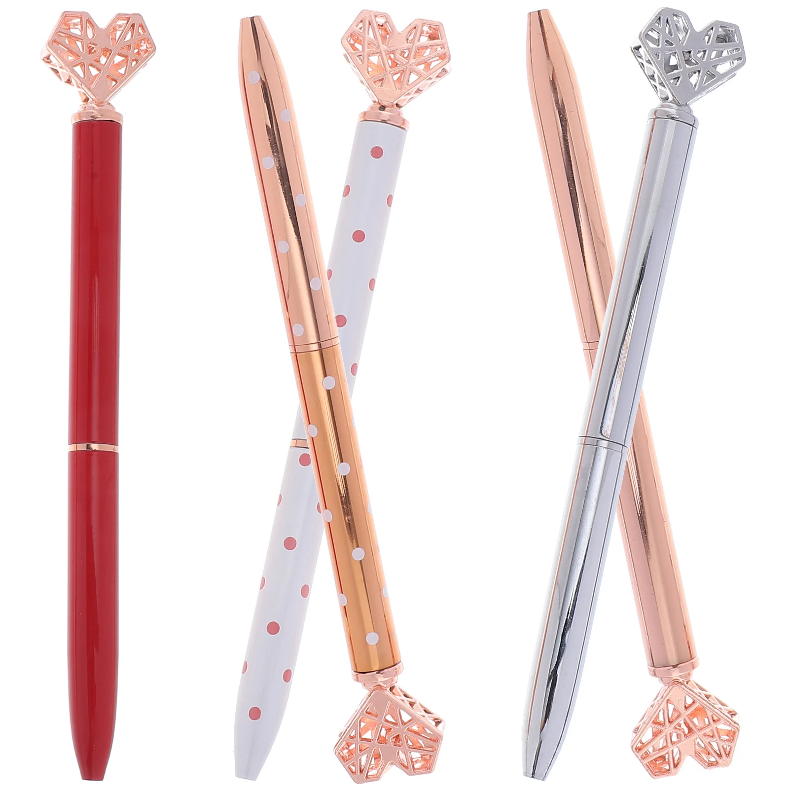 

5 Pcs Multifunction Heart Shaped Ballpoint Pen Student Fountain Ink Wedding Favor Pens Metal Stationery