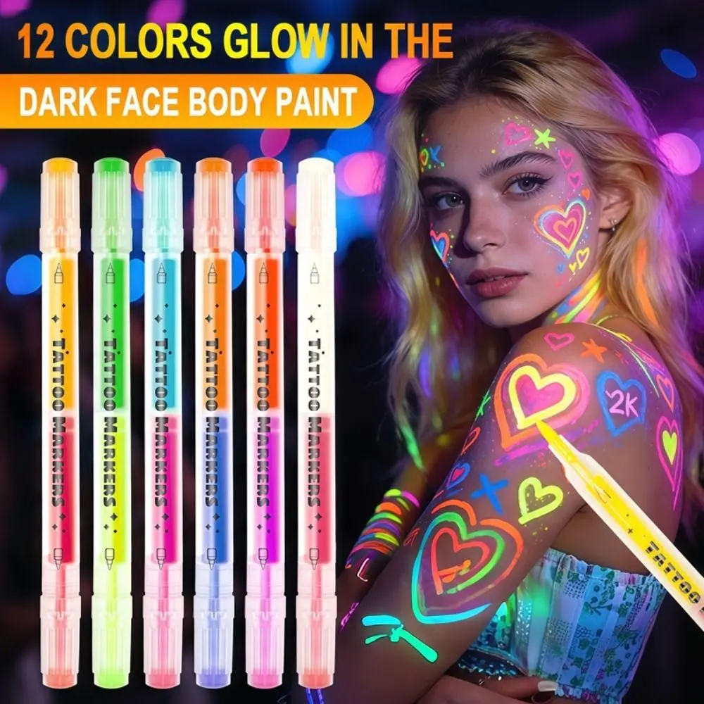 12 Colors Glow Face Paint Markers Black Light Reactive Easy Wash Off UV Neon Face Paint Water-Based Non-Toxic