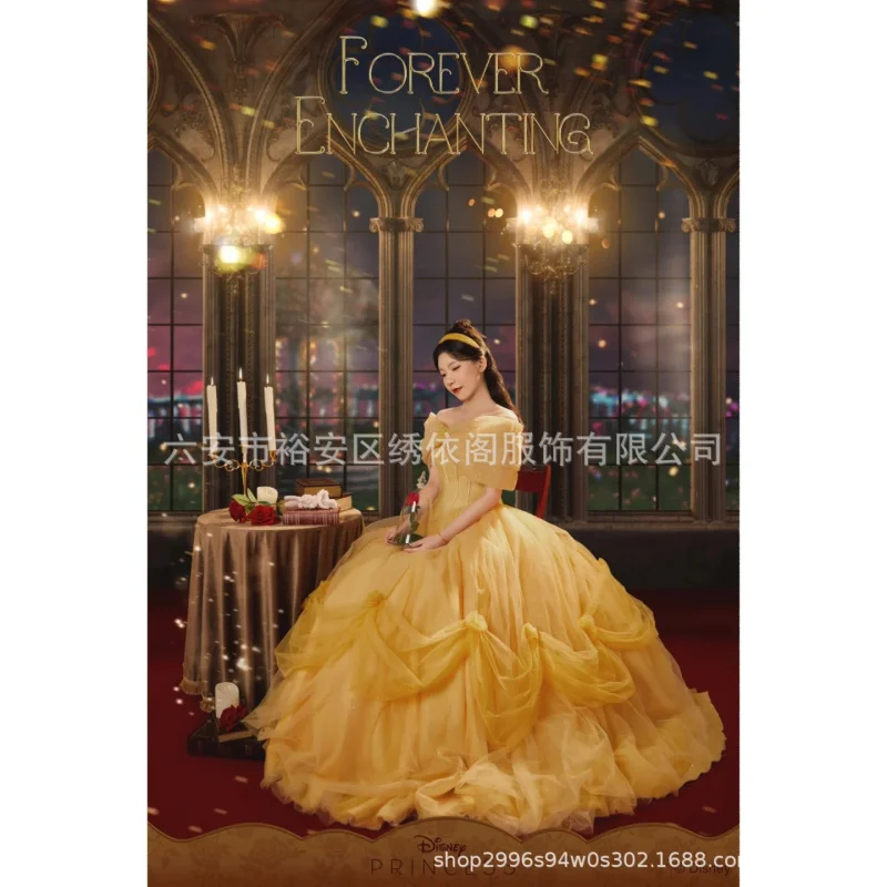 Costume giallo di fascia alta e alla moda con top a tubo, abito da principessa di lusso leggero, stesso stile, abito da sposa francese di fascia alta