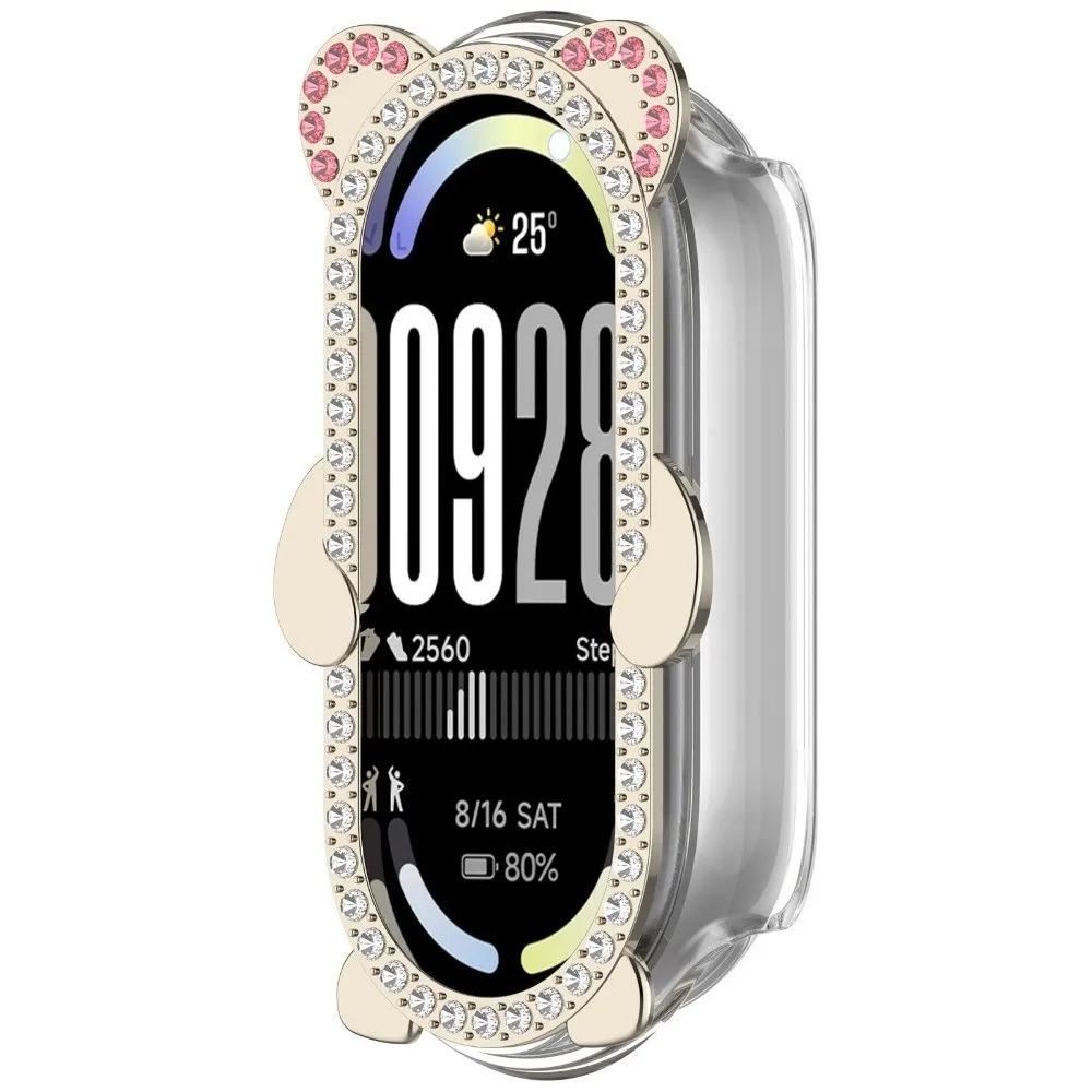 

Diamond PC Protective Case Cute Bear Anti-Scratch Screen Protector Hollow Bling Decorative Watch Bumper for Xiaomi Band 9