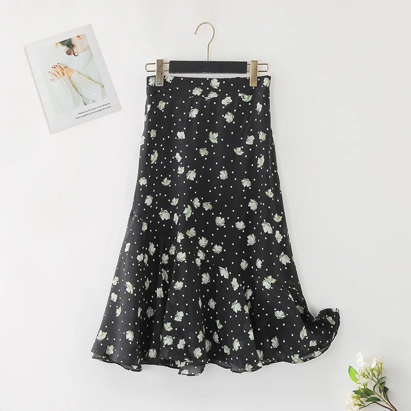 Winsleter, Natural Silk Elegant Skirts, Women Elastic Waist Floral, Vacation Retro Trumpet Skirt, 2024 Summer Autumn B47868QC