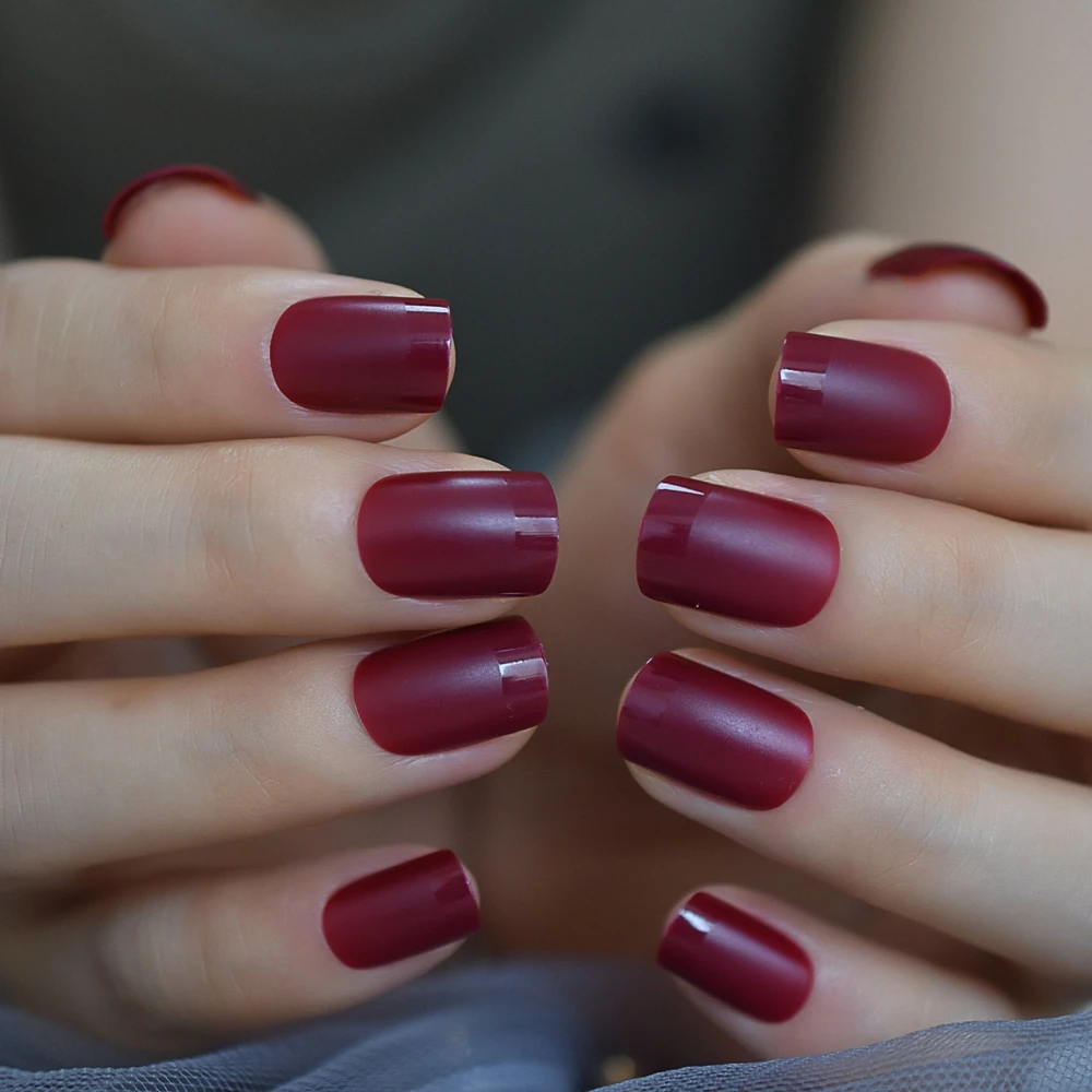 Faux-ongles naturels, bout français brillant, taille moyenne, rouge marron foncé, accessoire pour tous les jours