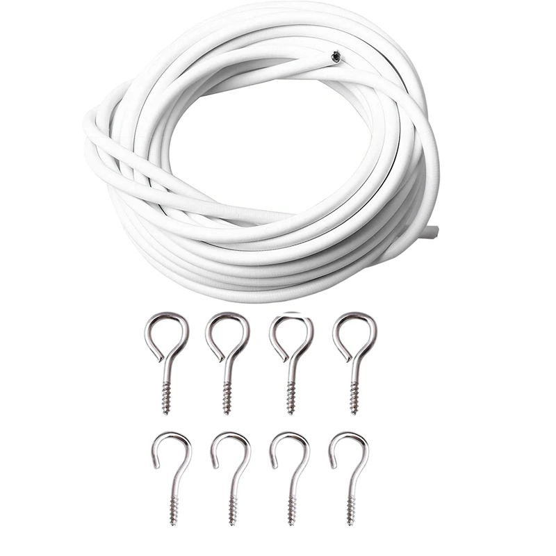 Curtain Wire And Hooks Set, 3 Meters Net Curtain Wirewith 8Pcs Screw-In Hooks For Net Curtain Rod