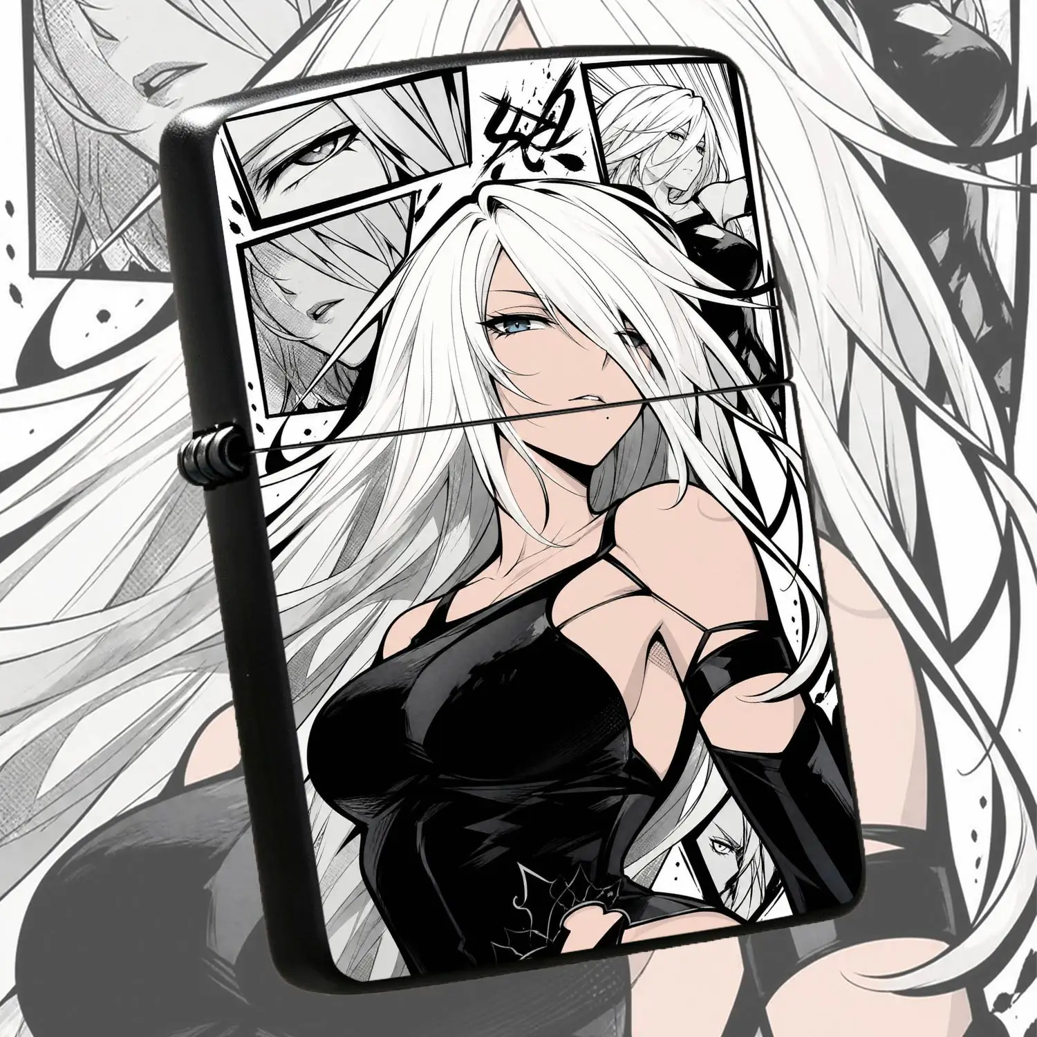 Anime Stylish White-Haired Cool Girl Print Lighter Creative Manga Panel Themed Portable Daily Accessory Perfect For Gifting Friends Relatives Anime Enthusiasts Suitable For All Scenes Exquisite Trendy Carry-On Decor For Daily Use Holiday Pr