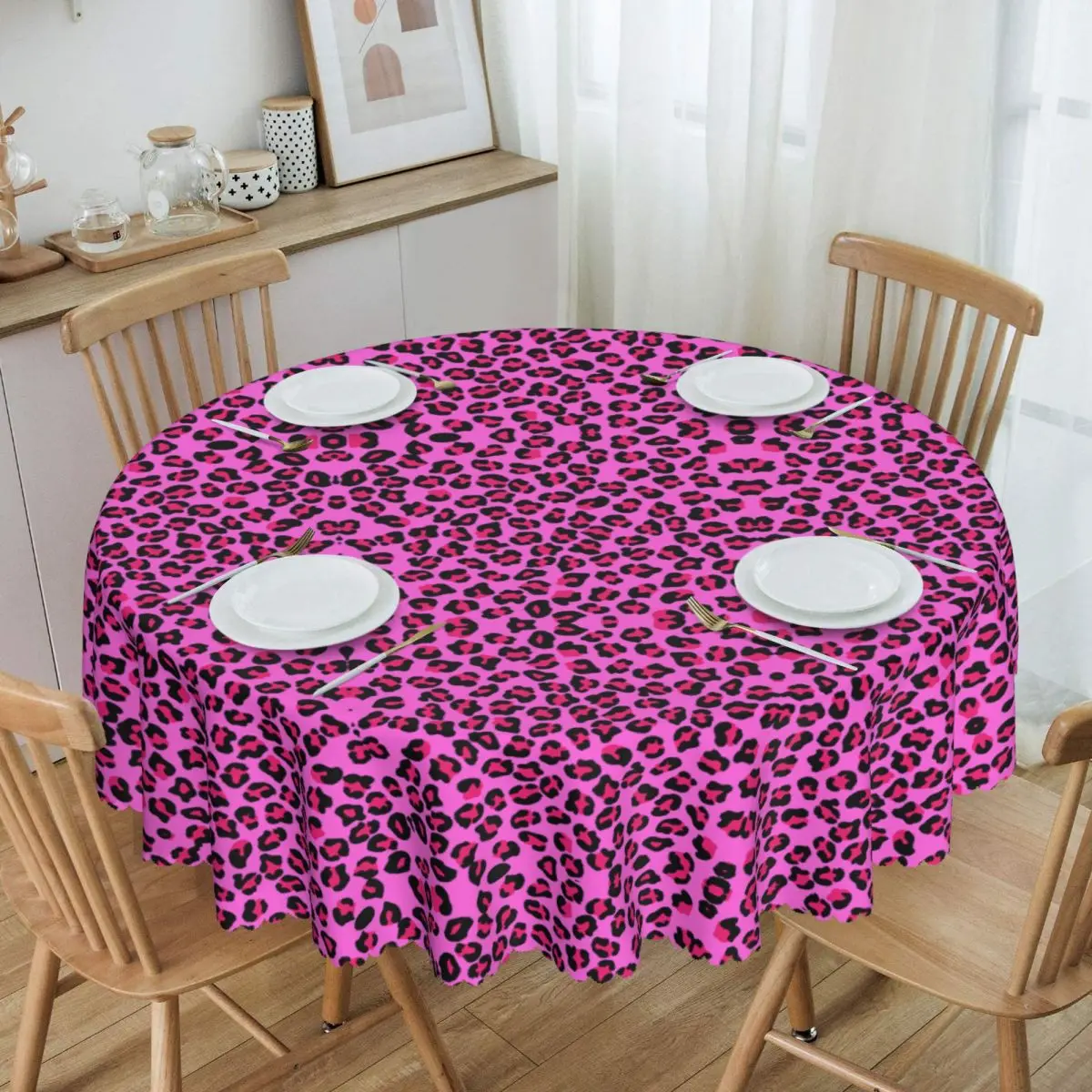 

Round Fitted Leopard Cheetah Seamless Pattern Table Cloth Oilproof Tablecloth 60 inch Table Cover for Kitchen Dinning