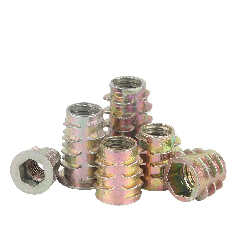 10-50P M4 M5 M6 M8 M10 Zinc Alloy Thread For Wood Insert Nut Flanged Hex Drive Head Furniture Nuts selection length 8mm to 25mm