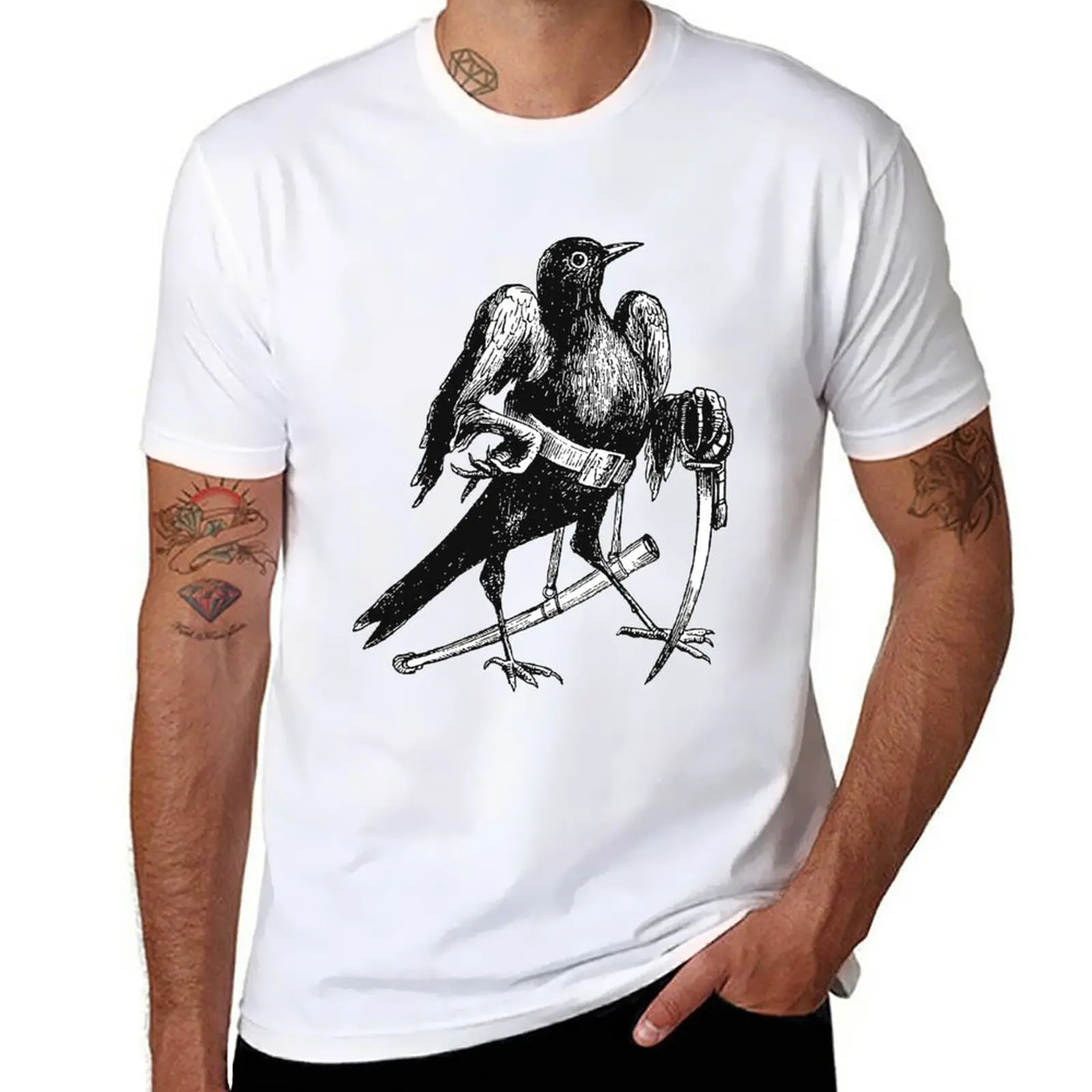 New Occultist Illustrations Blackbird Personification Dictionnaire Infernal Cut Out T-Shirt korean fashion T-shirt men