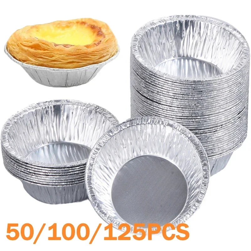 50/100/125PCS Disposable Egg Tart Mold Tin Foil Cups Kitchen Baking Cupcake Cookie Pudding Mold Egg Tart Pudding Container