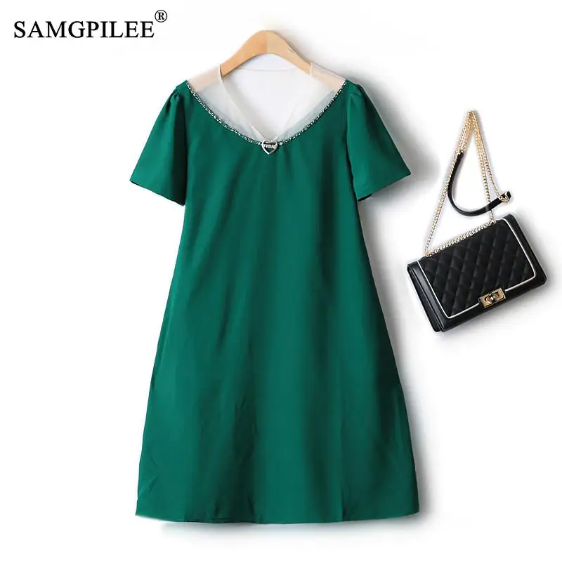 

Chic And Elegant Woman Dress 2022 Summer High Quality Retro Organza Stitching Chiffon Drape Slim Solid Casual Dresses Women 4XL