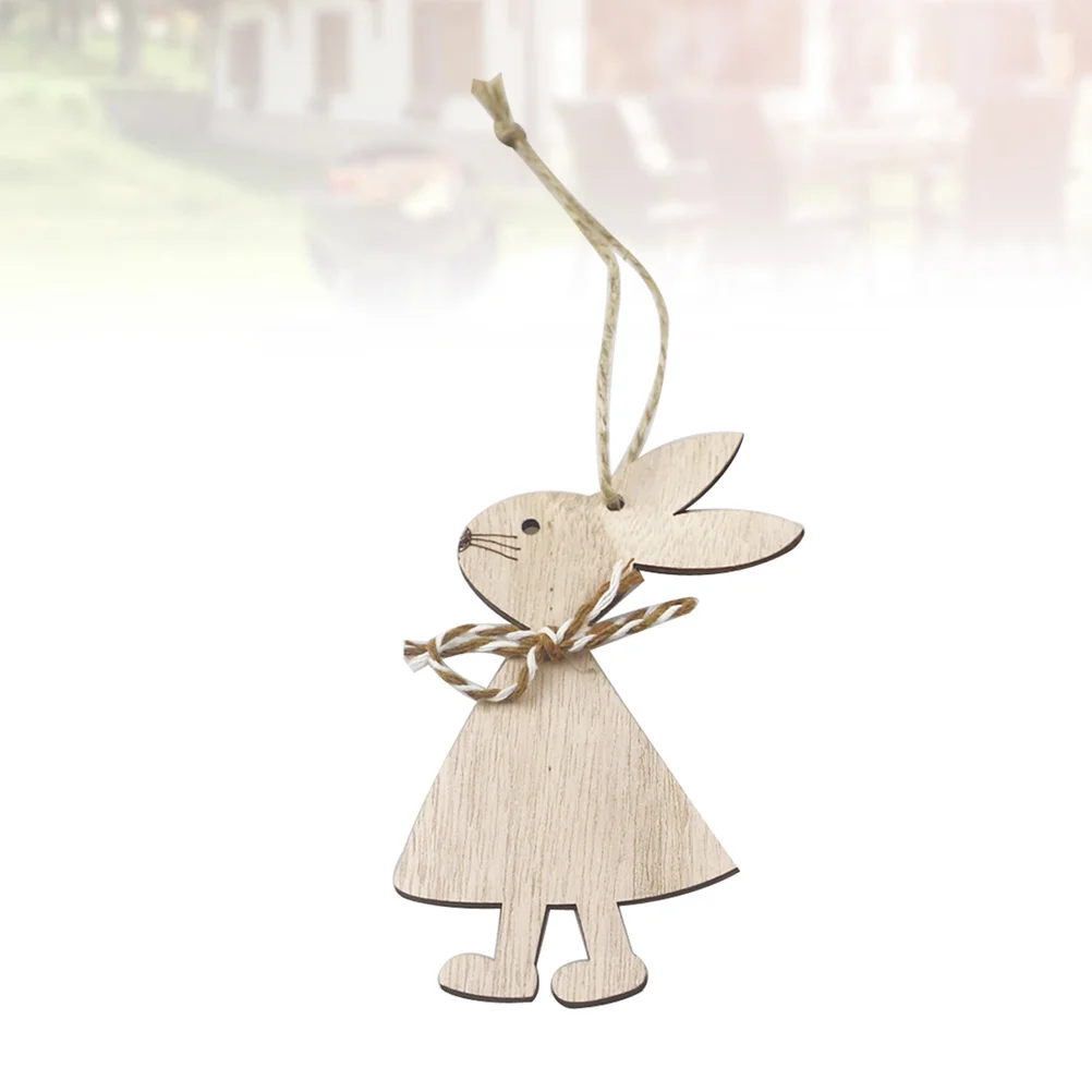 6 PCS Easter Wooden Ornaments Hanging for Crafts Bunny Rabbit Pendant Bamboo Child