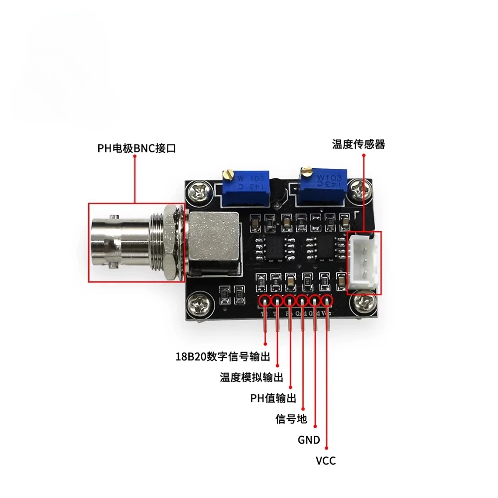 PH Temperature Detection Sensor Module Temperature Compensation Kit Analog Output Water Quality PH Environmental Test
