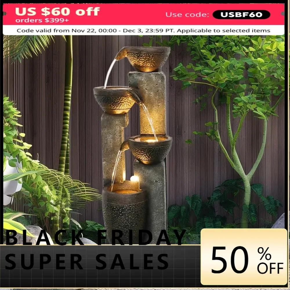 

40''H 4-Tier Outdoor Garden Water Fountain Decor, Resin Fountain for Garden, Floor Patio, Deck, Porch, Backyard