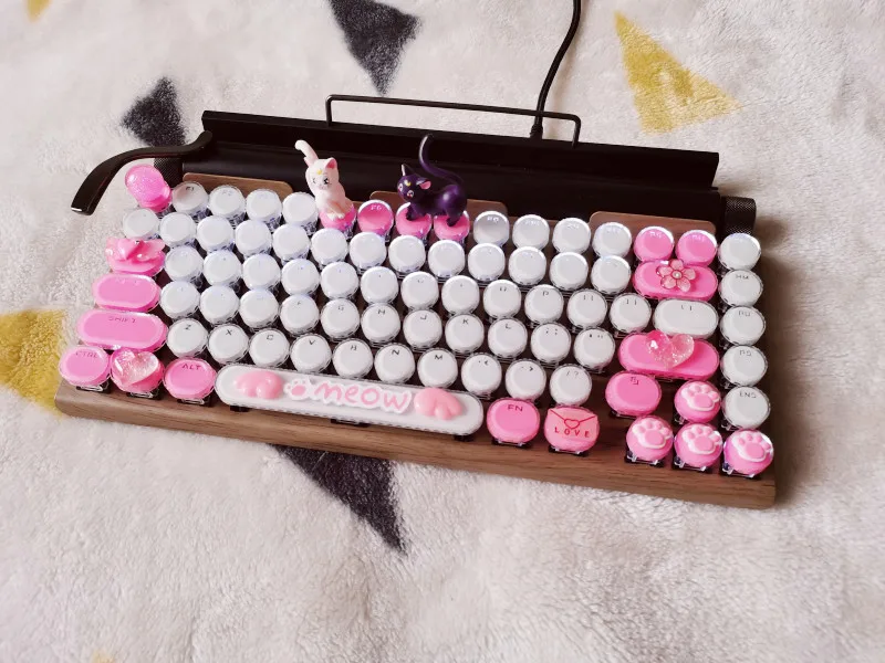 Sailor Moon Bluetooth typewriter keyboard Retro dot 83 keys Cartoon cat white backlight Wireless wired Mechanical keyboard