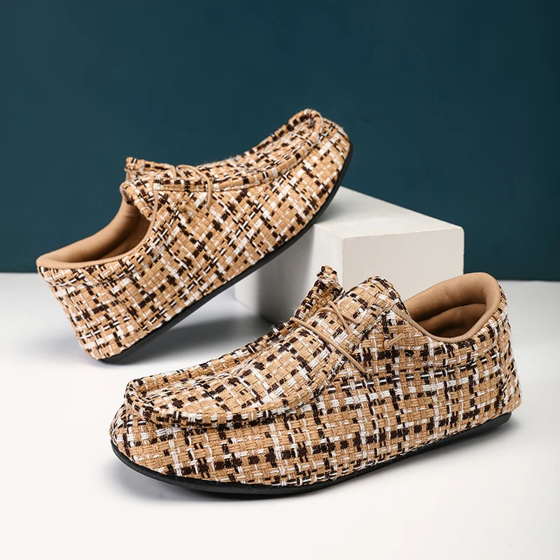 Men Casual Canvas Footwear Soft Comfortable Flat Round Toe Black Loafers for Male Lightweight Driving Cycling Boat Shoes Yellow