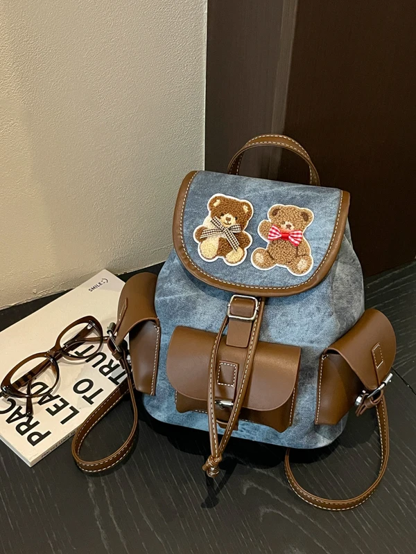 クマ柄レジャーハイキングバックパック女性用大容量ショルダーバッグバケット型軽量防水中国製