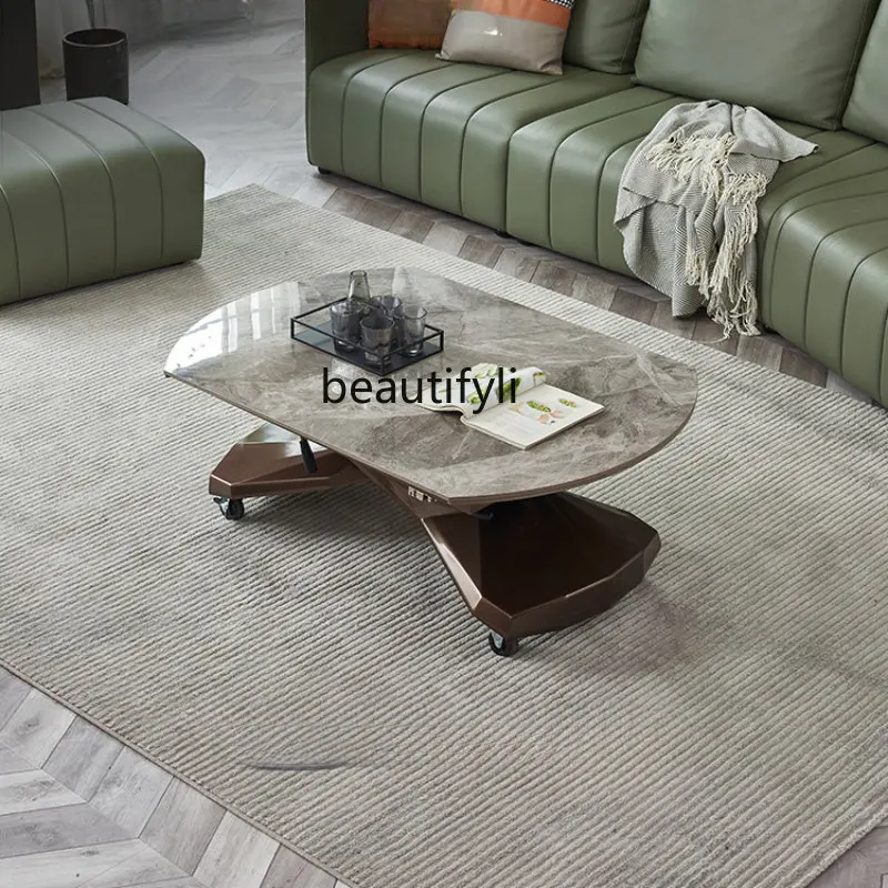 

Italian Telescopic Stone Plate Lifting Coffee Table Dual-Use Integrated Modern Movable Multifunctional