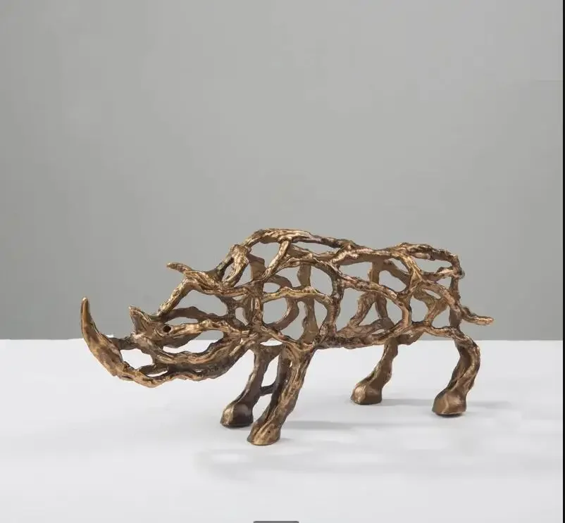 Metal Animal Decorative Ornaments Aluminum Alloy Rhinoceros Model Sculpture Crafts Statue Home Decorations Furnishings Figurines