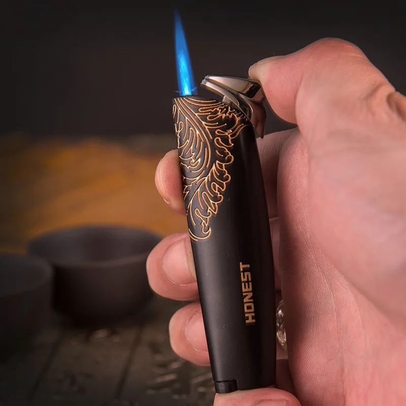 

HONEST Metal Outdoor Windproof Butane Gas Lighter Blue Flame Turbo Torch Portable Cigar Lighter High end Men's Gift