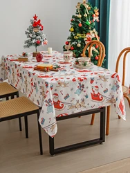Christmas Tablecloth Winter Snowman House Christmas Trees Red Washable Table Cover for Party Picnic Dinner Decor