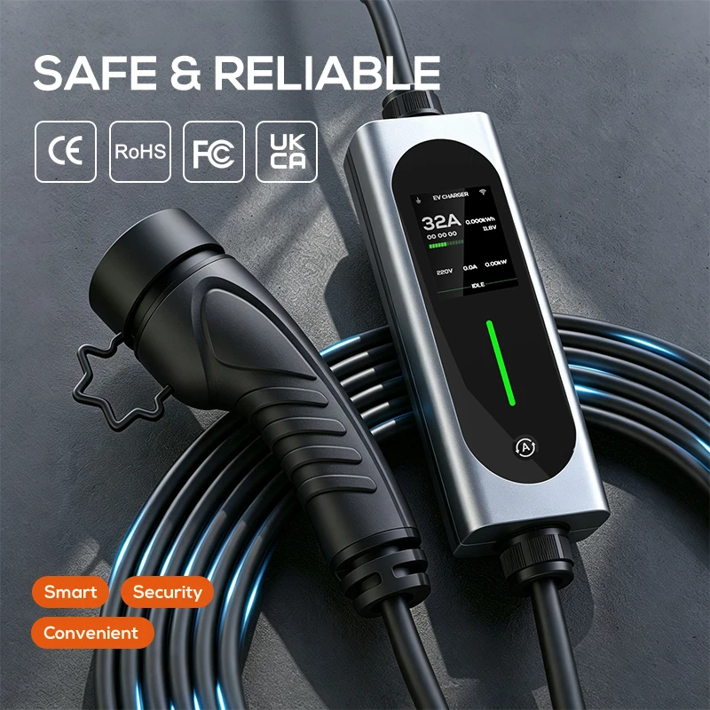 Lifl 11KW 5m Portable EV Charger EVSE 16A Adjustable Current With LED Display Compact Electric Vehicle Charging Box For EV PHEV