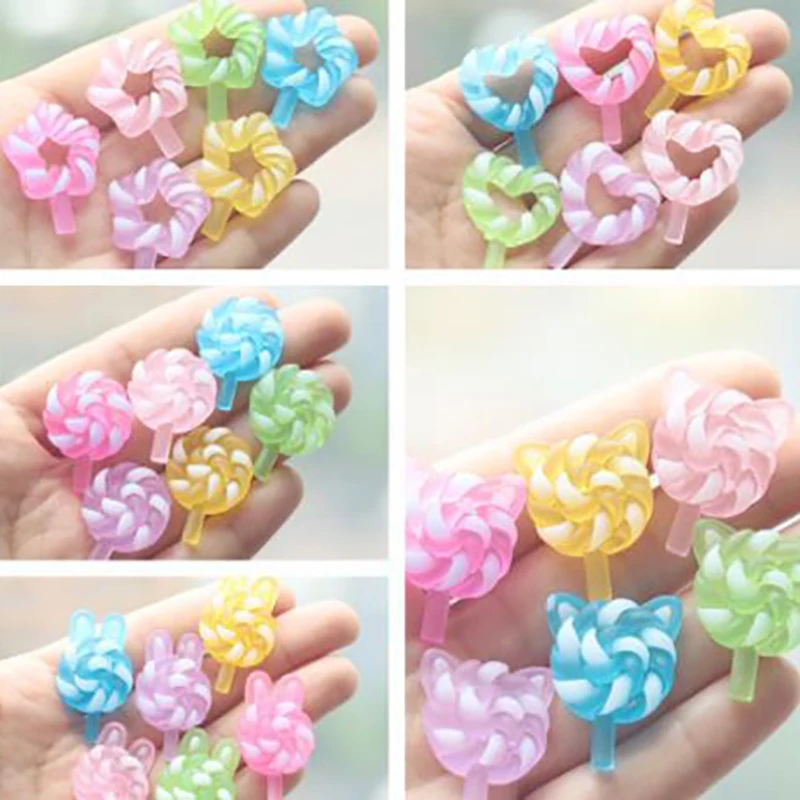 10Pcs Luminous Mini Resin lollipop DIY Charms for Phone Case Refrigerator Random Color