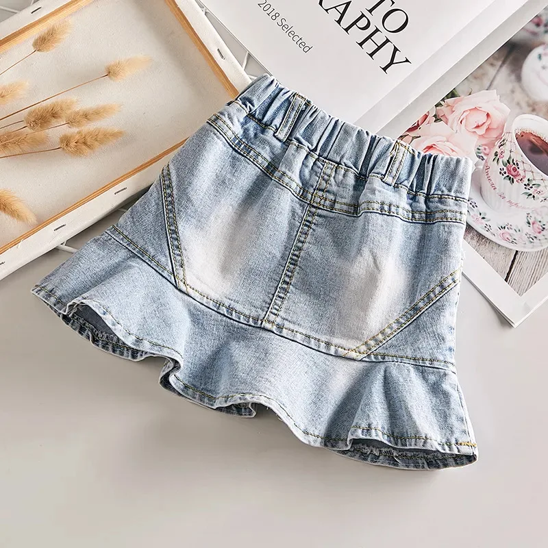 Girls Denim Mini Skirt Little Girls Pleated Skirt Stylish Baby Princess Puffy Skirt for Summer Fashionable and versatile