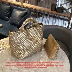 Mode Mama Tasche Handtasche reine handgemachte gewebte Tasche große Kapazität Mode Damen Tasche weiches Leder Premium Textur Einkaufstasche