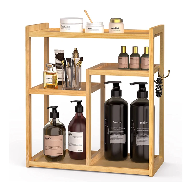 

Wood Vanity Organizers and Storage Bathroom Sink Organizer Skincare Makeup Cosmetics Organizers Kitchen Spice Standing Rack