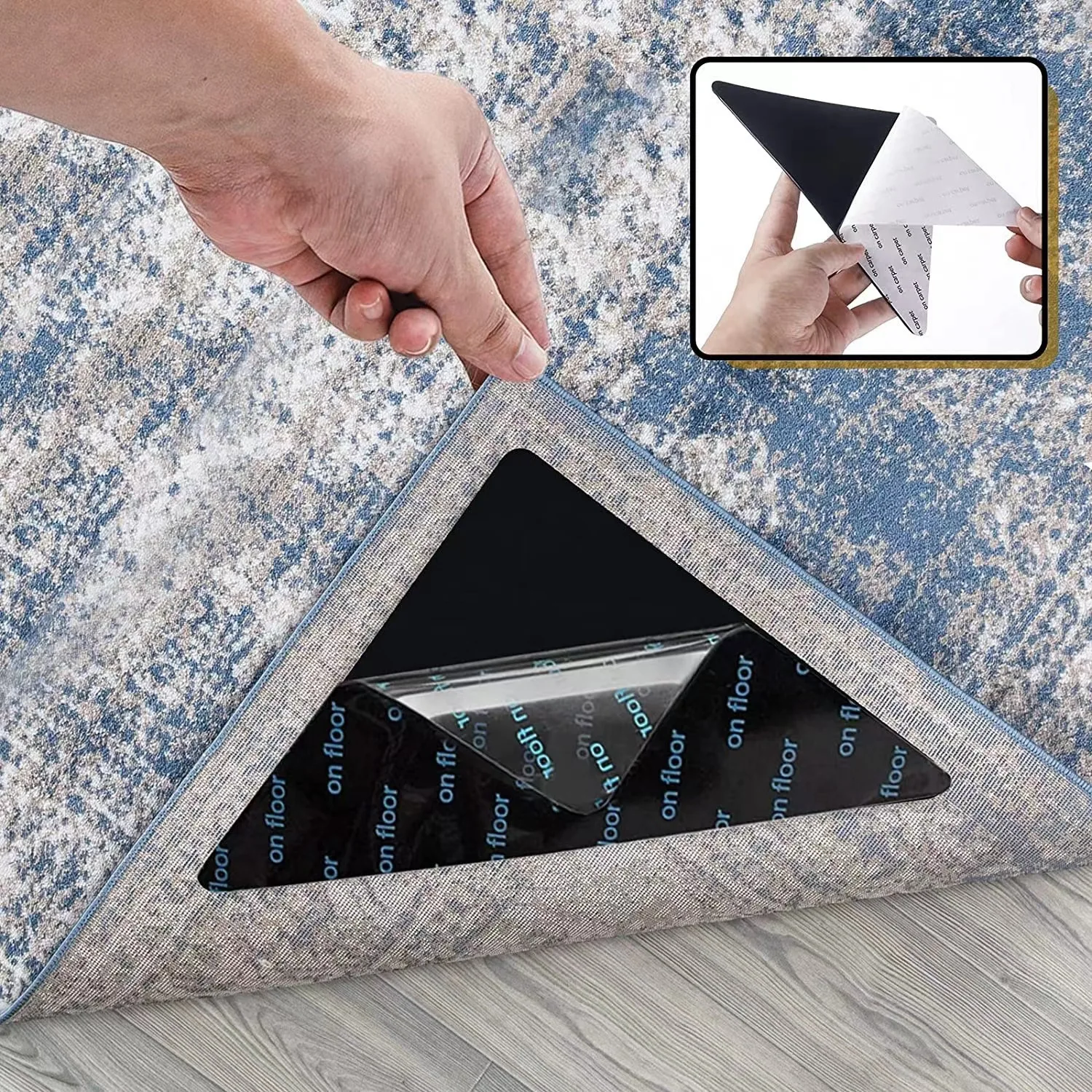 4PCS Nano PU Self-adhesive Carpet Anti-slip Triangular Carpet Patch Household Floor Mat Fixed Patch Washable and Reusable