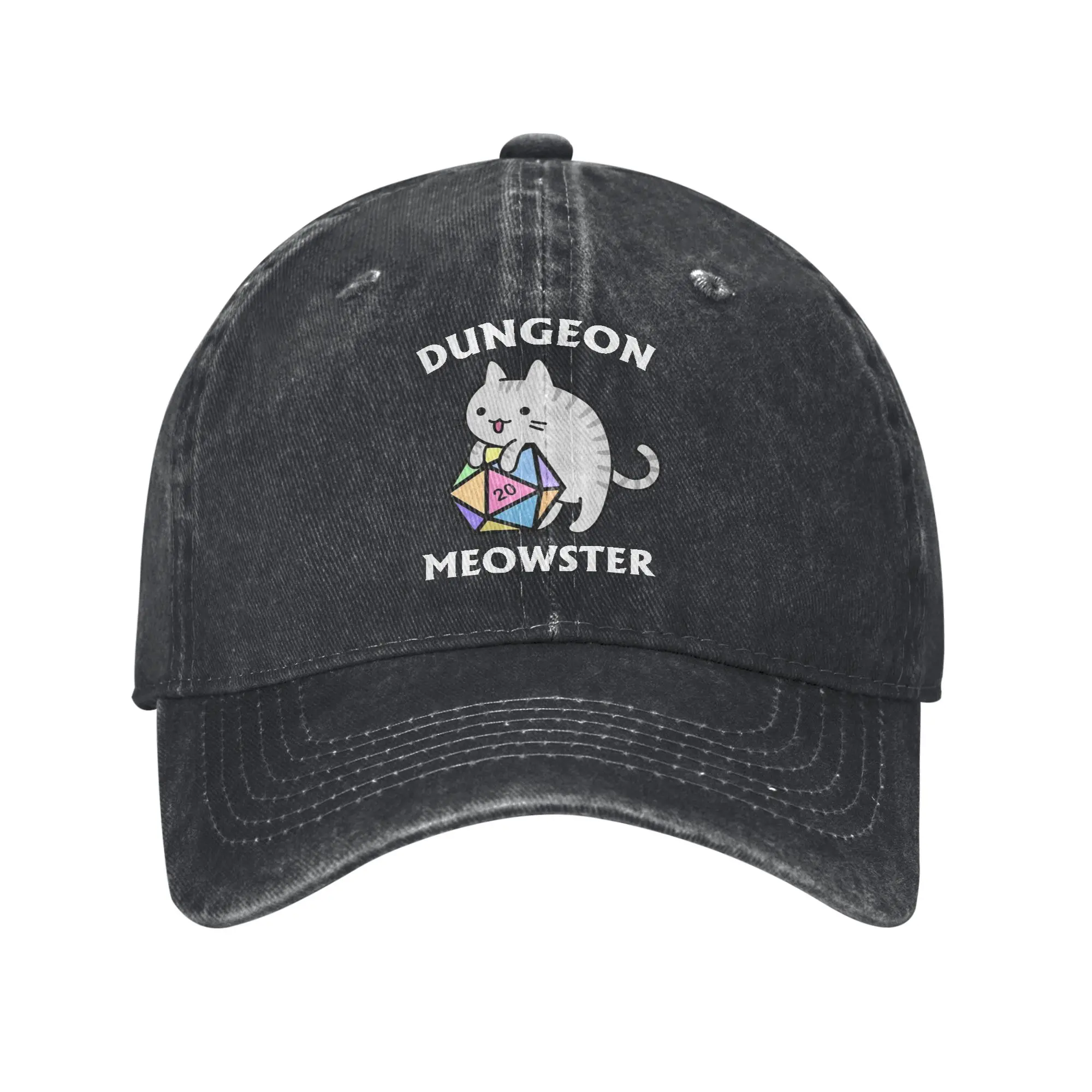 Classic Dungeon and Dragon Meowster Rainbow D20 Baseball Caps Distressed Washed Sun Cap  Outdoor Workouts  Gift Caps Hat