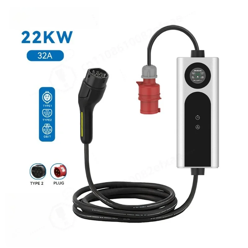 

22kW EV Portable Charger Type 2 32A AC Charging Cable with Industrial Aviation Plug Adapter for Home Electric Vehicle