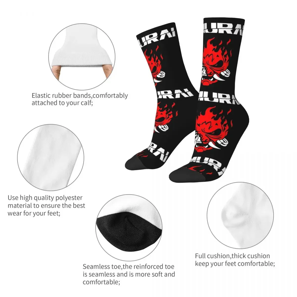 Crazy Design Japanese  Samurai Band Skull Skateboard Socks Polyester Long Socks for Women Men