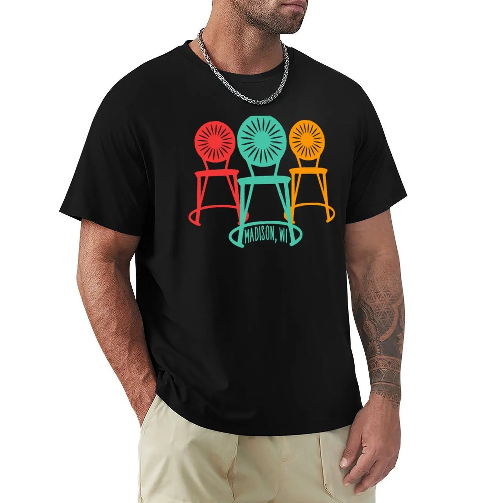 Terrace Chairs - Red, BlueGreen, Orange T-Shirt t shirts for man graphic funny T-Shirt