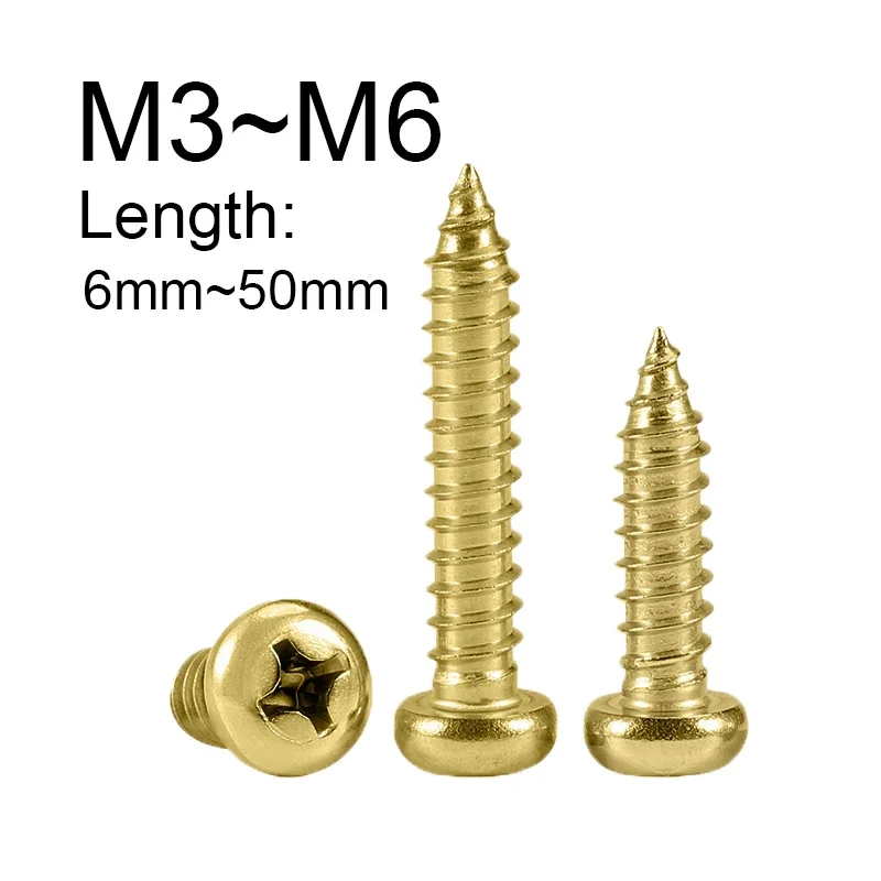 3~20pcs Brass Round Self Tapping Screw M3 M3.5 M4 M5 M6 Wood Screws Length 6mm~50mm