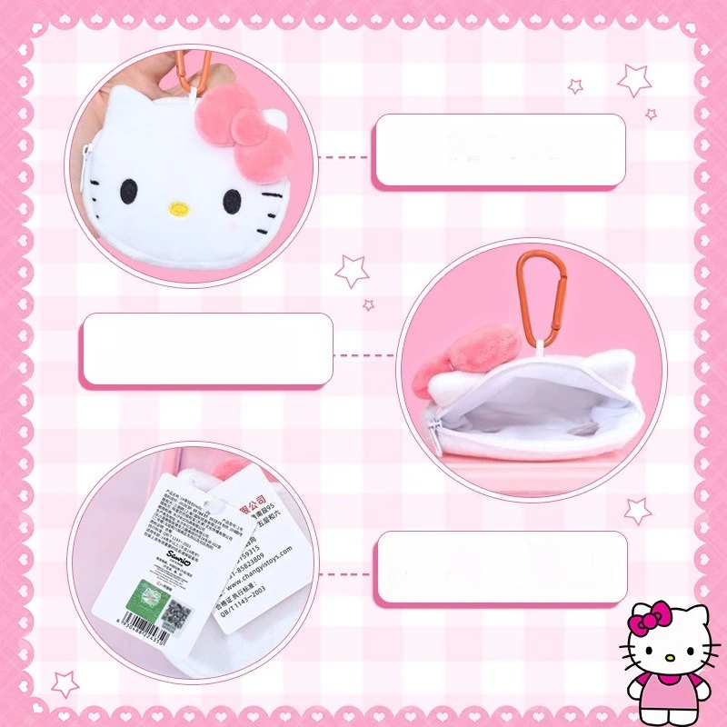 Miniso الأصلي سانريو hellokitty كاتي أفخم المفاتيح عملة المحفظة قلادة لطيف الكرتون حقيبة التخزين قلادة أفخم