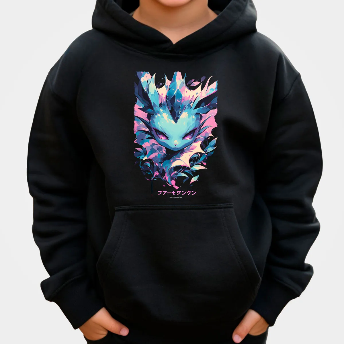 Pokemon Anime Gengar Sudadera con capucha de algodón negro con efecto de salpicaduras rosa azul verde patrón brillante multicolor ajuste suelto Otoño Invierno