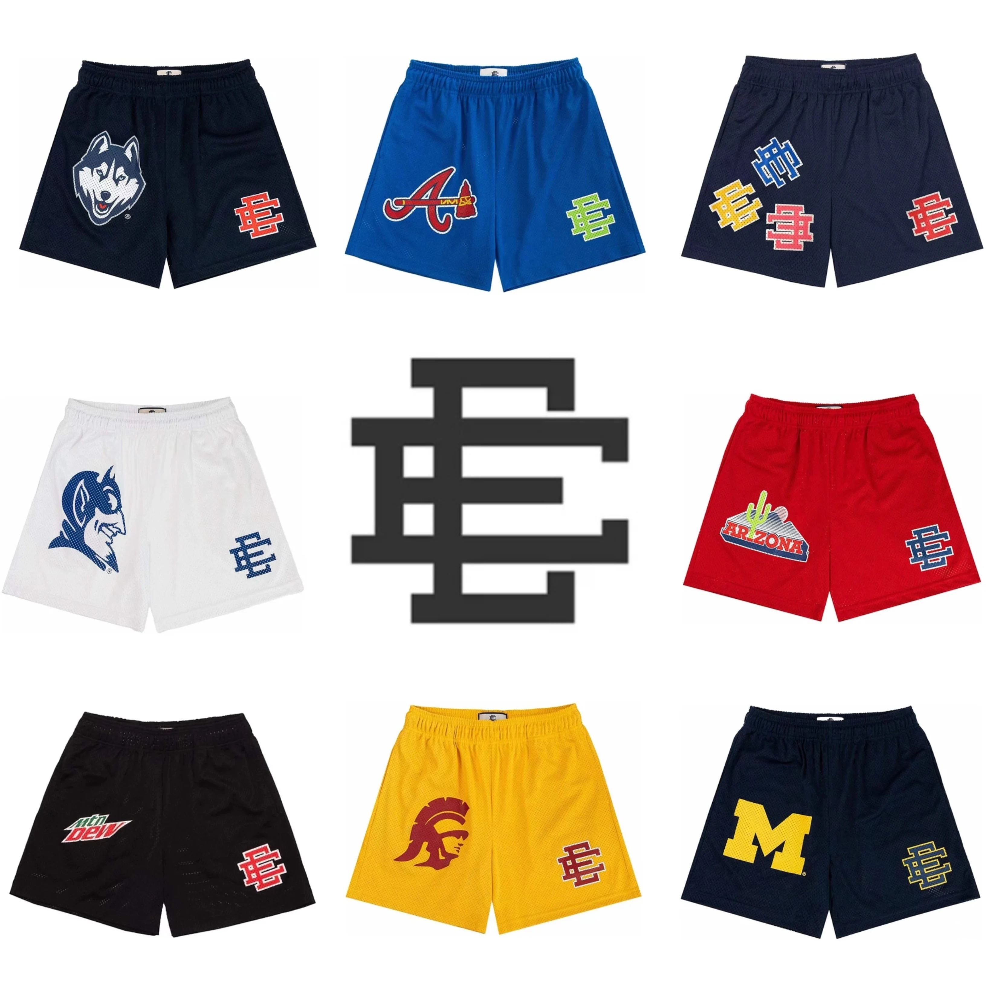 2024 New Summer Eric Emanuel Mesh chort homme Short Classic Floral Printed Gym Shorts Men\'s Gym Basketball Sports Casual Shorts