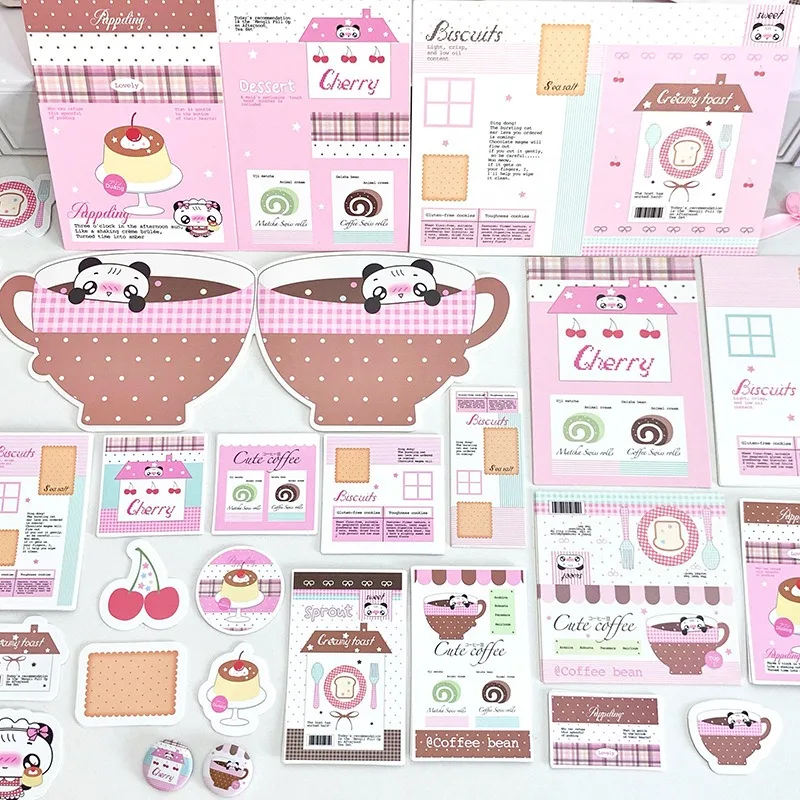 Panda Coffee Cafe Theme Sticker Pack 25pcs DIY Handmade Materials Gift Bag Box Craft Paper Best Wishes Message Cards Paper